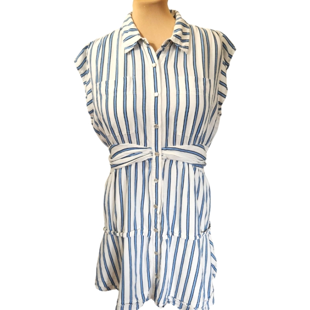 DEREK LAM 10 Crosby Striped Twist Waist Shirt Dress - Size 18 - Picture 4 of 14